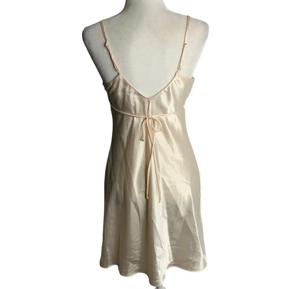 Vintage Beaded Satin Peignoir Set M Pink Half Robe Sweetheart Adjustable Straps